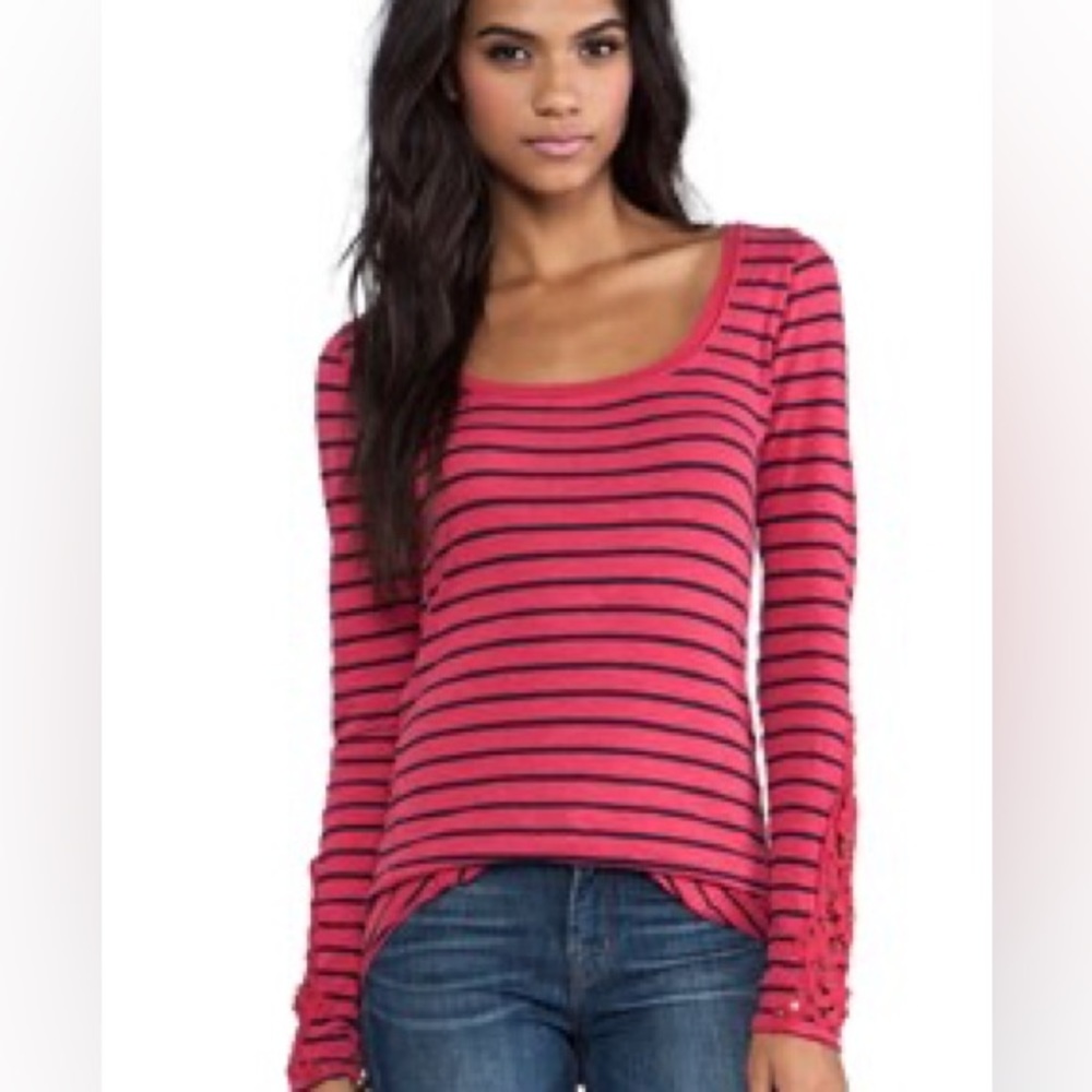 Free People (Revolve) Hard Candy Cuff Top Striped pink/black long sleeve Small